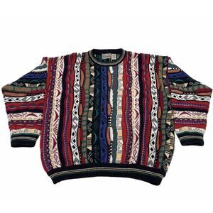 Cotton Traders Sweater Mens XL 3D Knit Pullover Multicolor Coogi Style Cosby